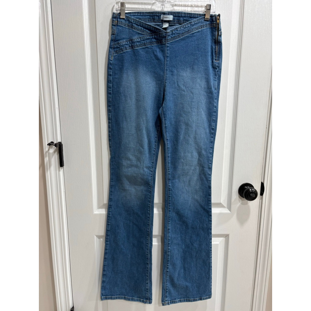 FOREVER 21 Blue Denim Wide Leg Jeans, Side Zipper, Women’s Large